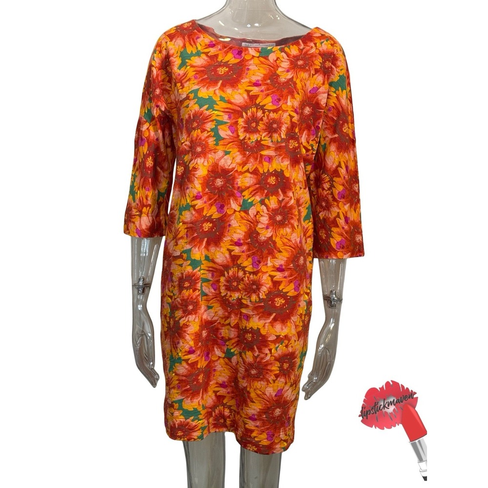 Peruvian Connection Floral Fresco Tunic Dress Small Floral Midi Stretch